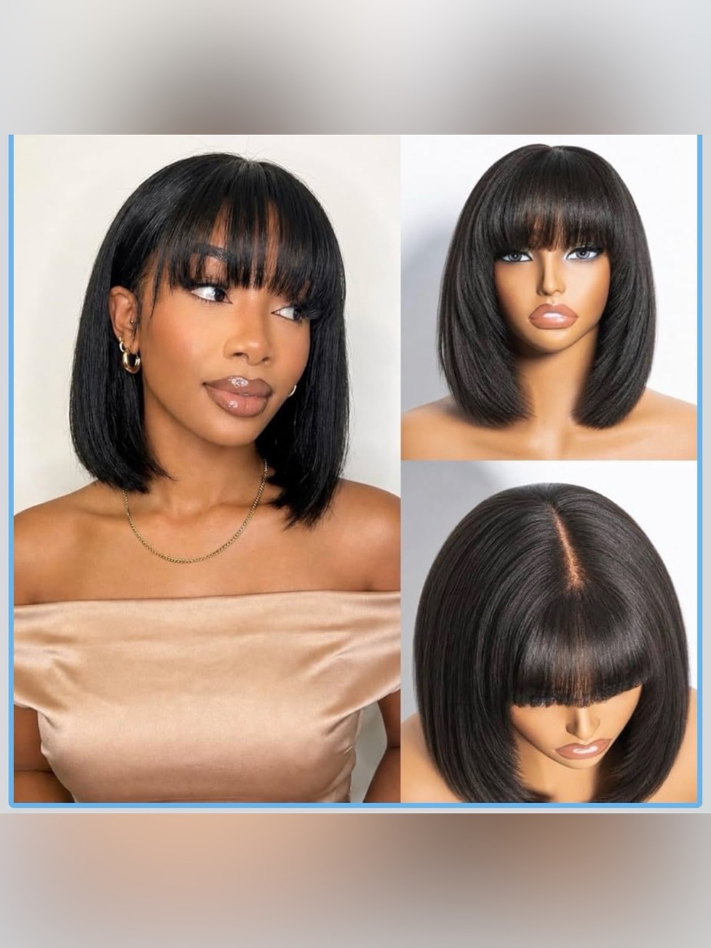 Wig Human hair 210% Density Wear And Go Glueless Wig 15A Straight Bob  10 Inch